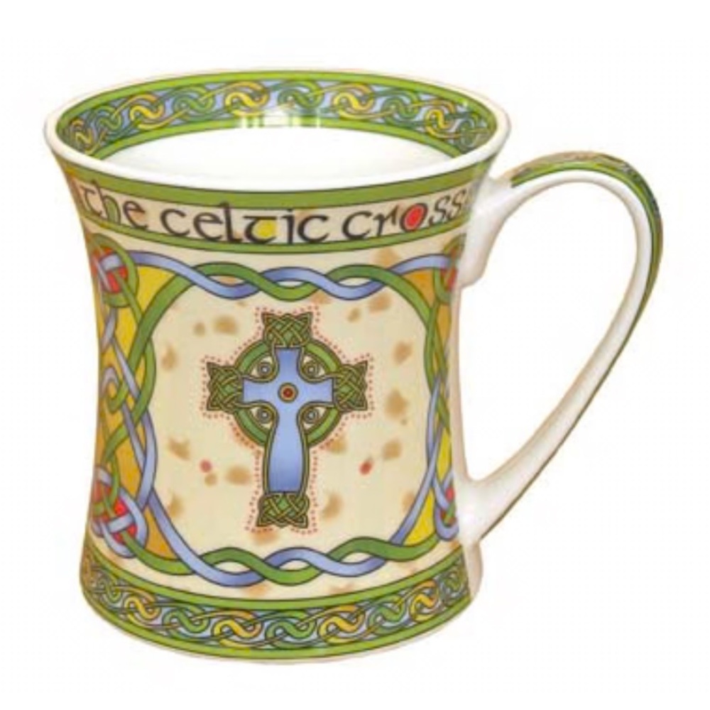 Celtic High Cross Mug with Green and Blue Accents